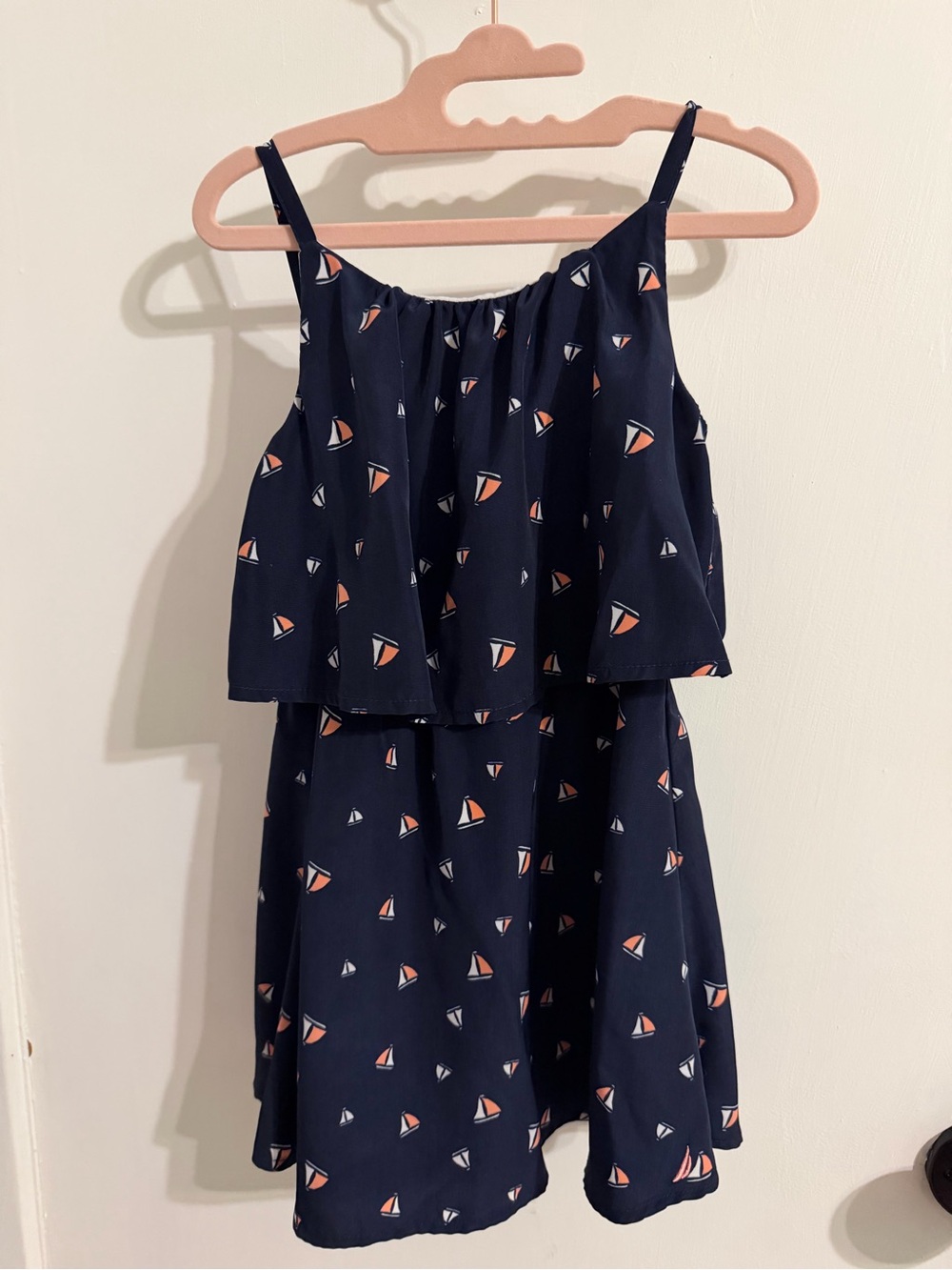 Nautica Navy Sailboat Tiered Sundress with Coral Accents
